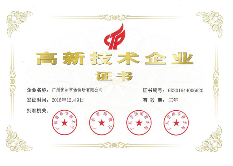 High tech enterprise certificate